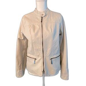 Apt 9 Cream Faux Leather with Zipper Pockets Womens Zip Jacket Size S
